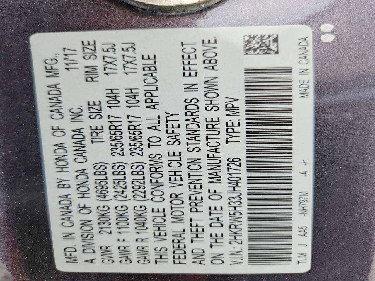 2018 HONDA CRV