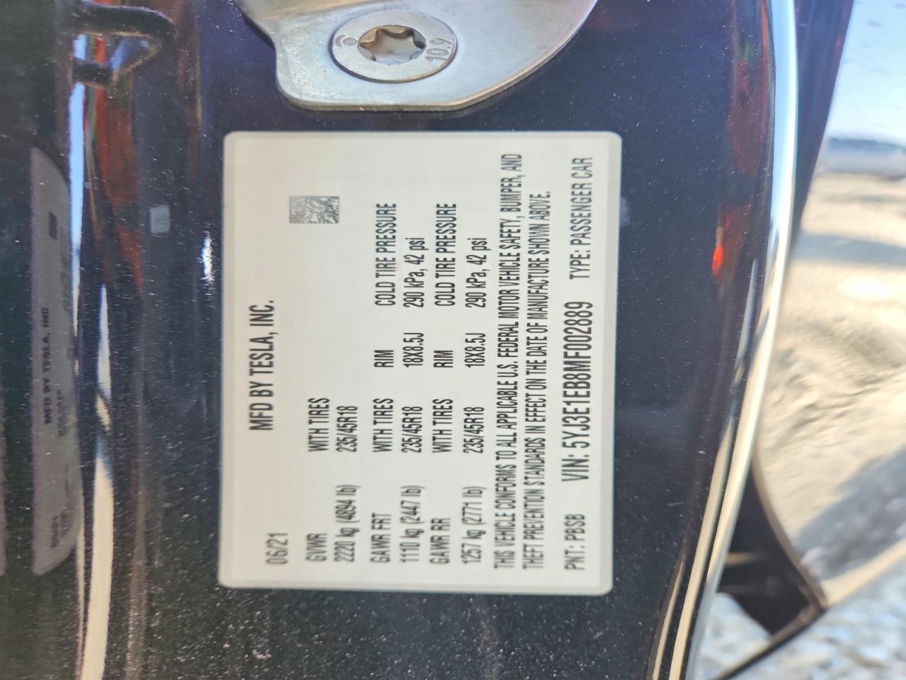 2021 TESLA MODEL 3