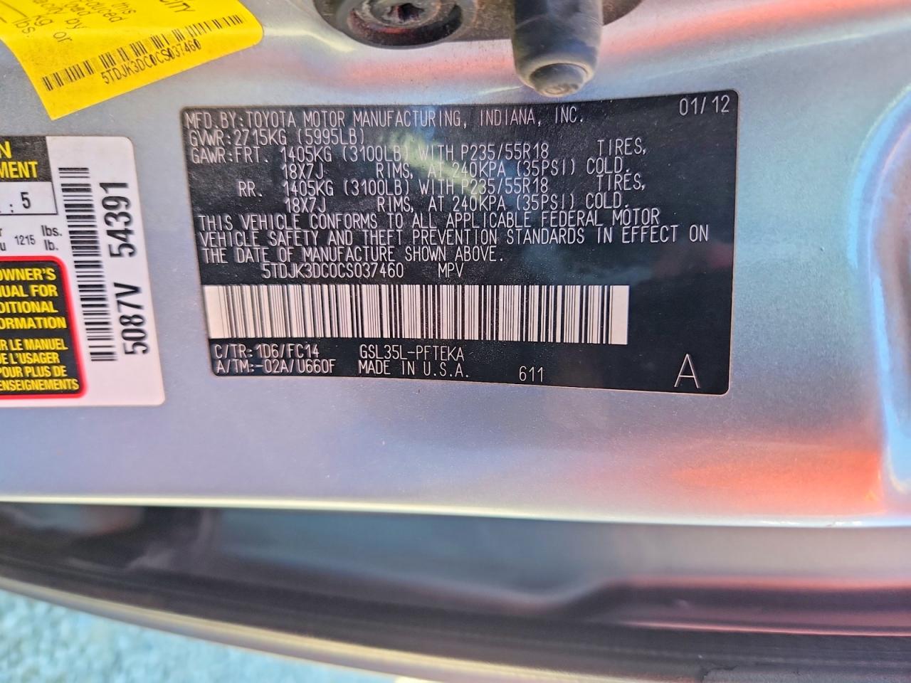 2012 TOYOTA SIENNA