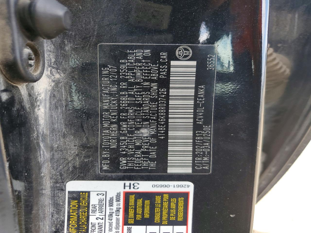 2008 TOYOTA CAMRY