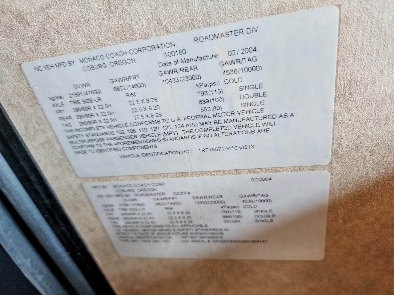 2004 MONACO COA ALL OTHER