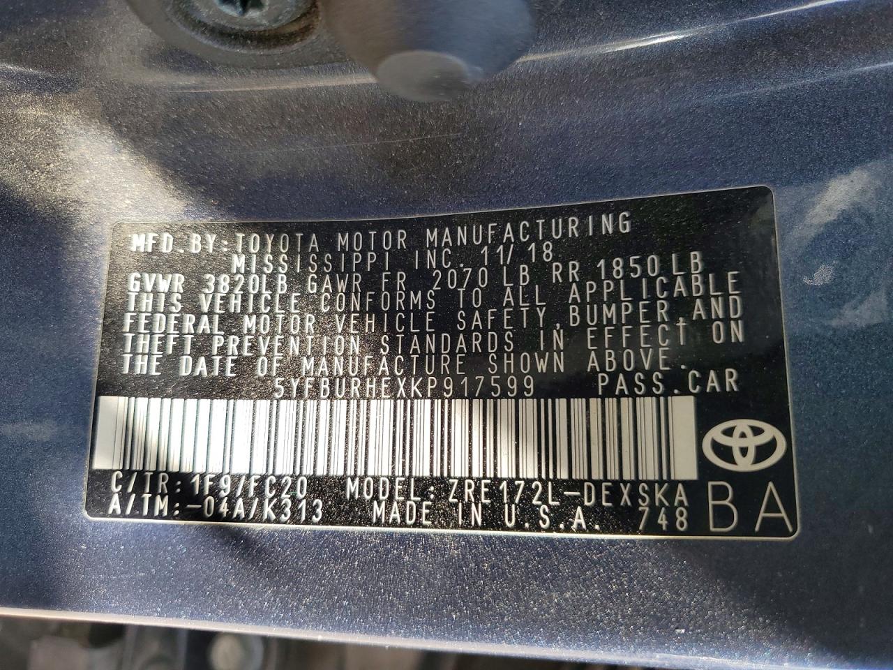 2019 TOYOTA COROLLA