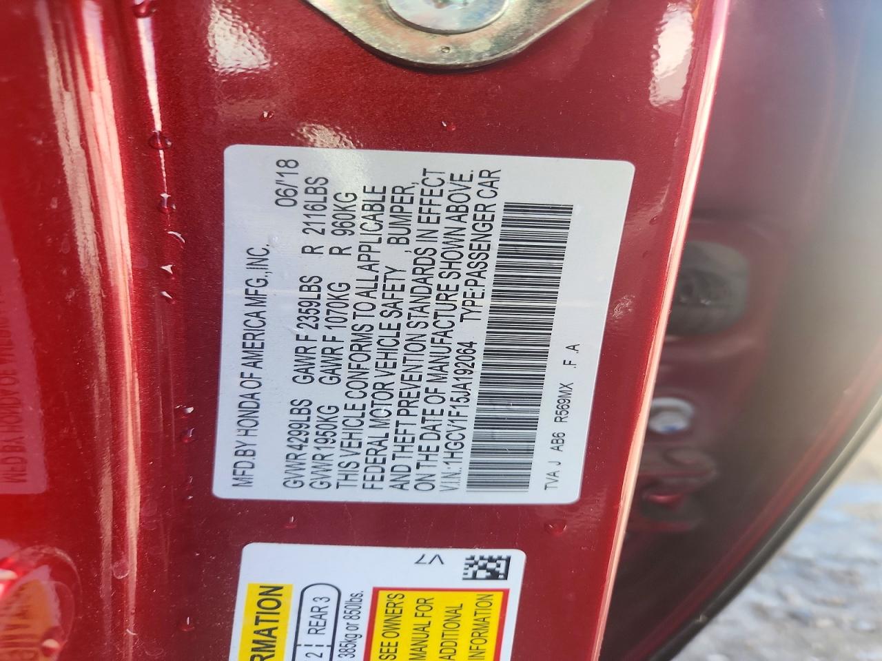 2018 HONDA ACCORD