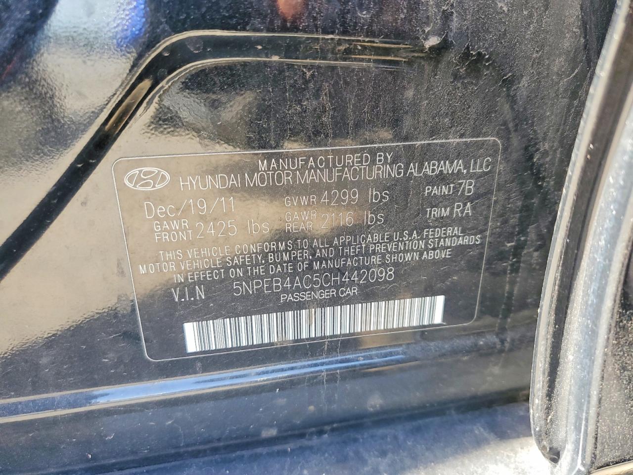 2012 HYUNDAI SONATA