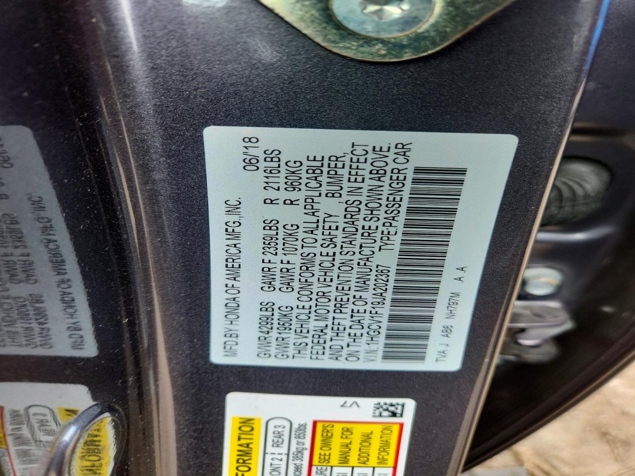 2018 HONDA ACCORD