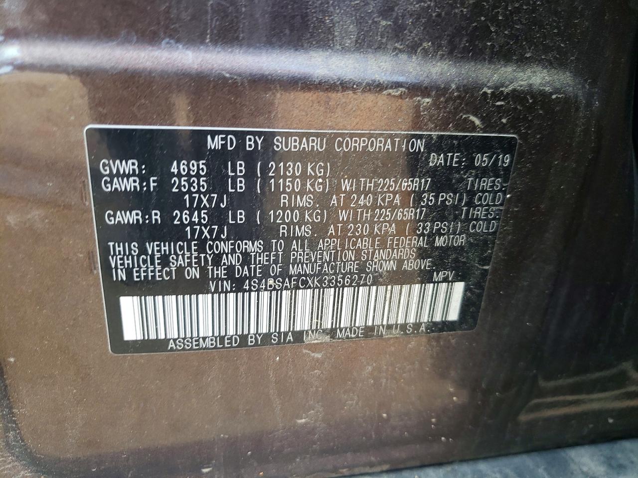 2019 SUBARU OUTBACK