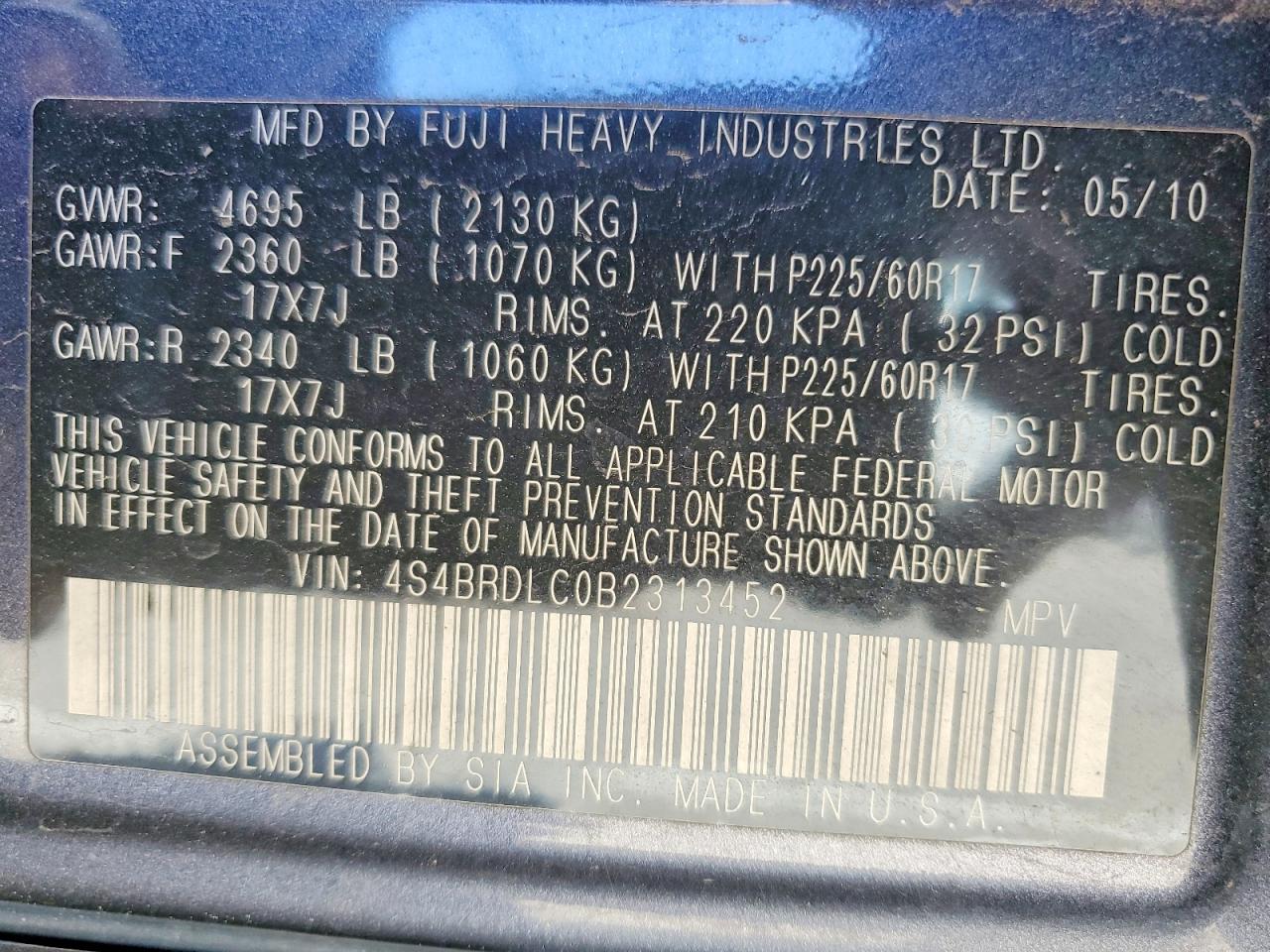 2011 SUBARU OUTBACK