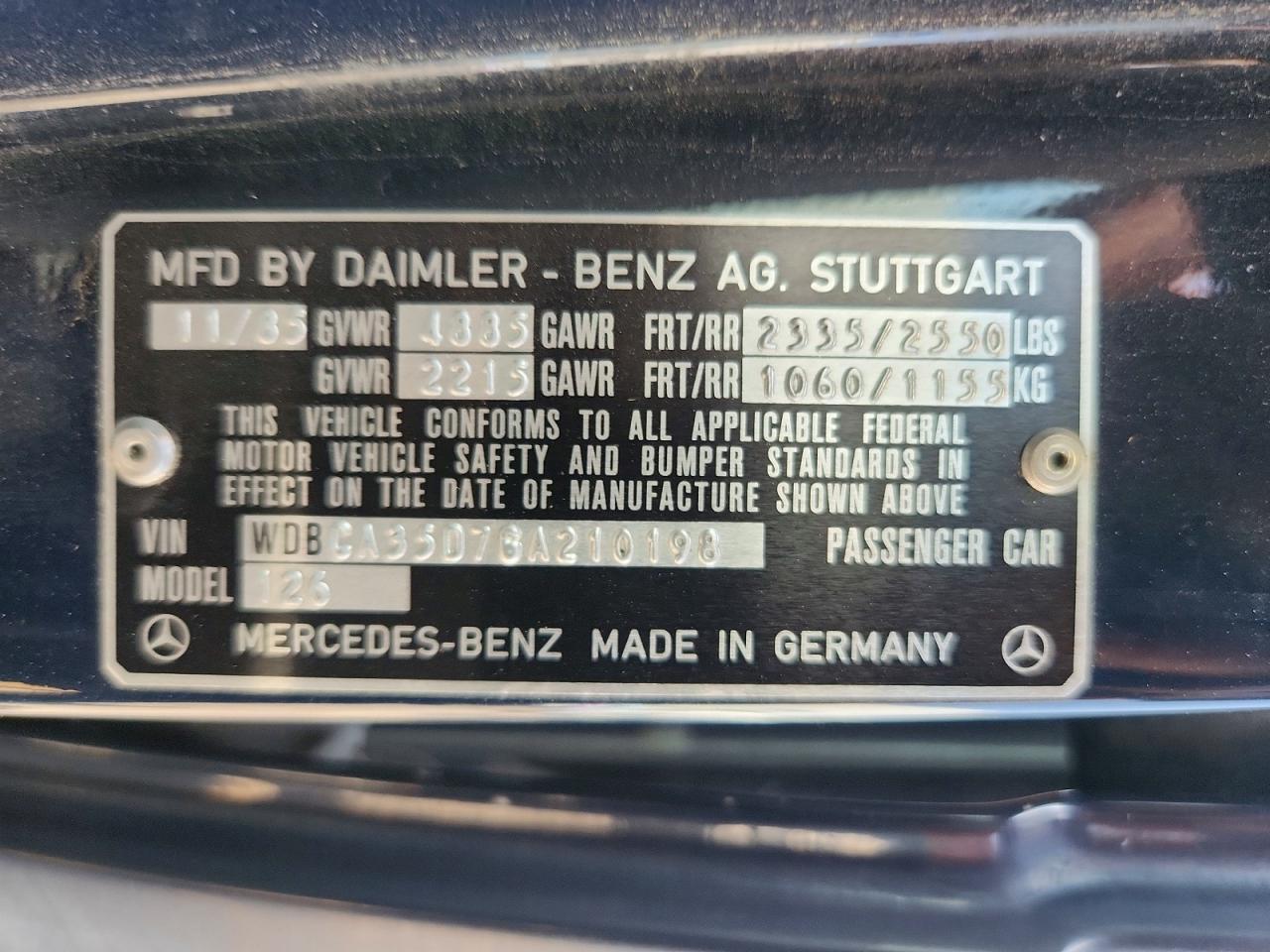 1986 MERCEDES-BENZ S-CLASS