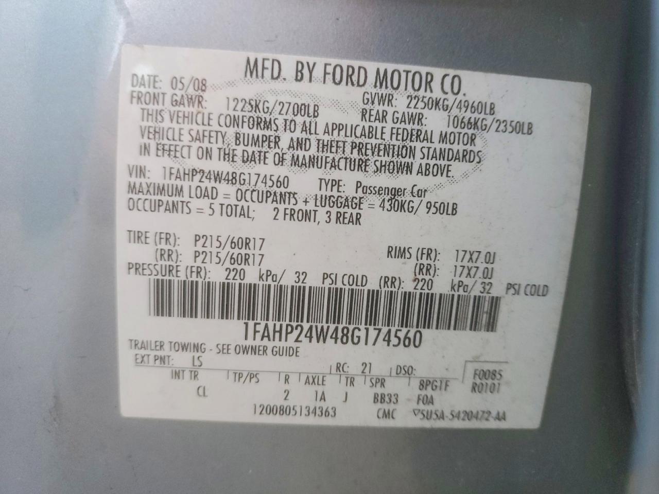 2008 FORD TAURUS