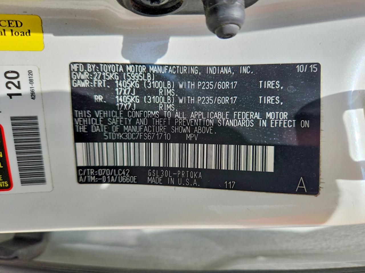 2015 TOYOTA SIENNA
