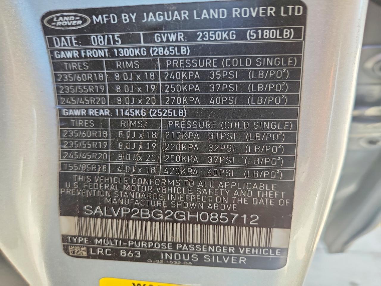 2016 LAND ROVER RANGEROVER