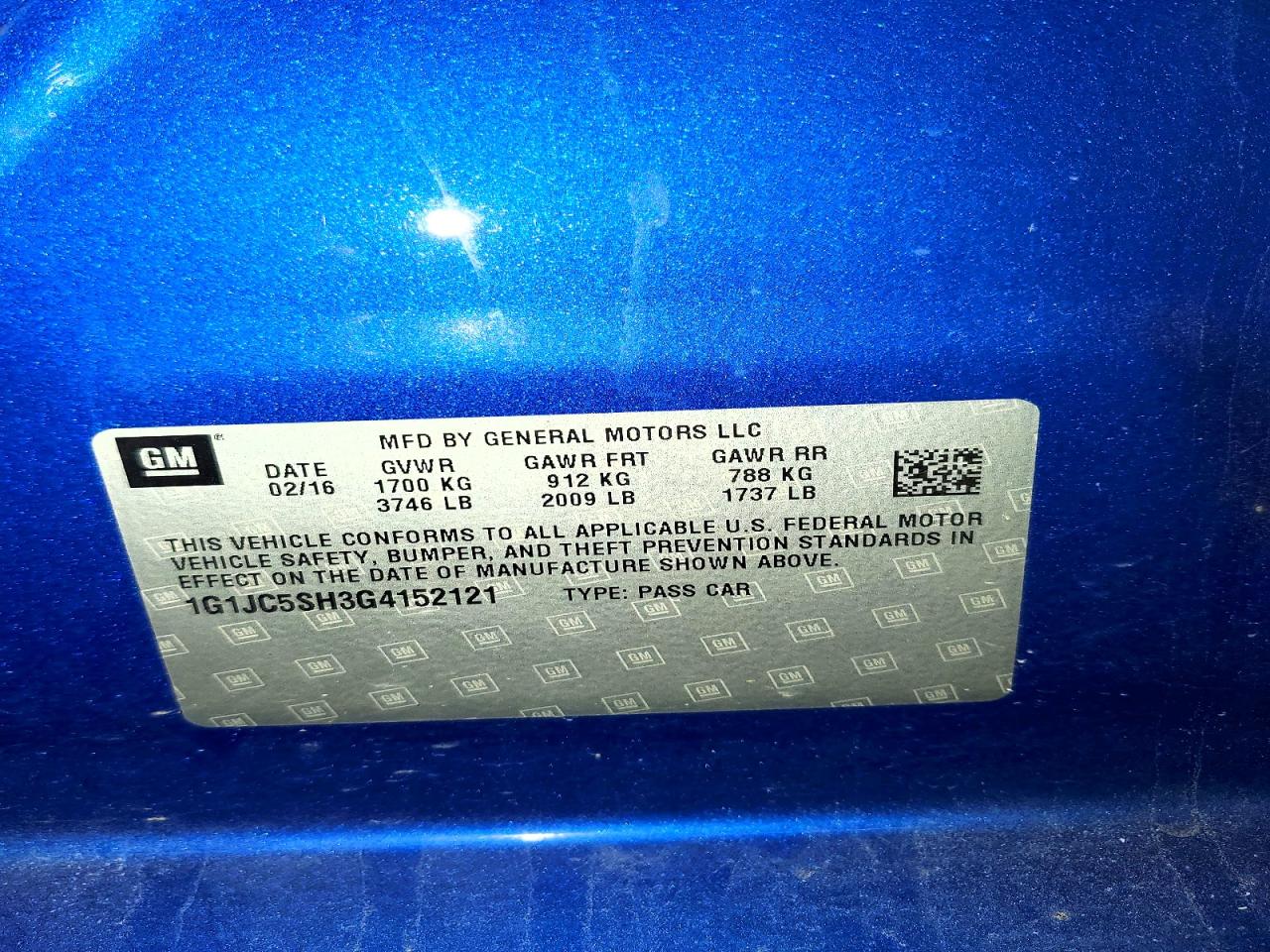 2016 CHEVROLET SONIC