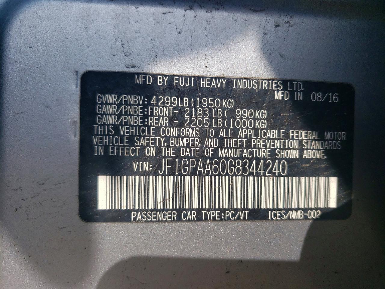 2016 SUBARU IMPREZA