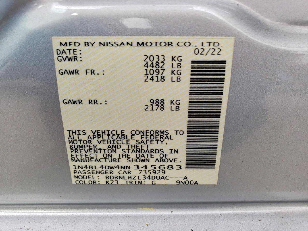 2022 NISSAN ALTIMA