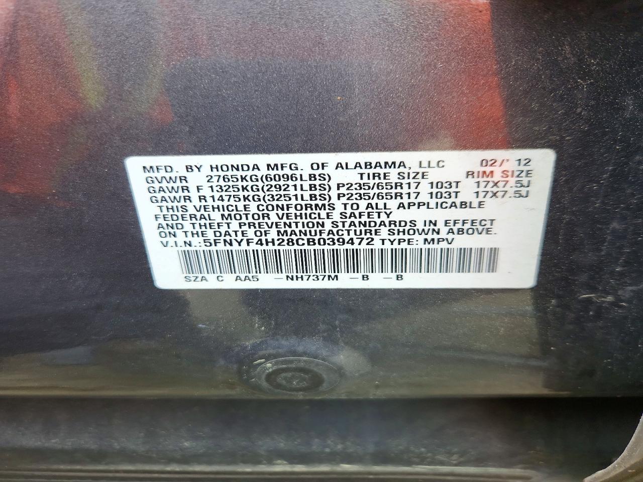 2012 HONDA PILOT
