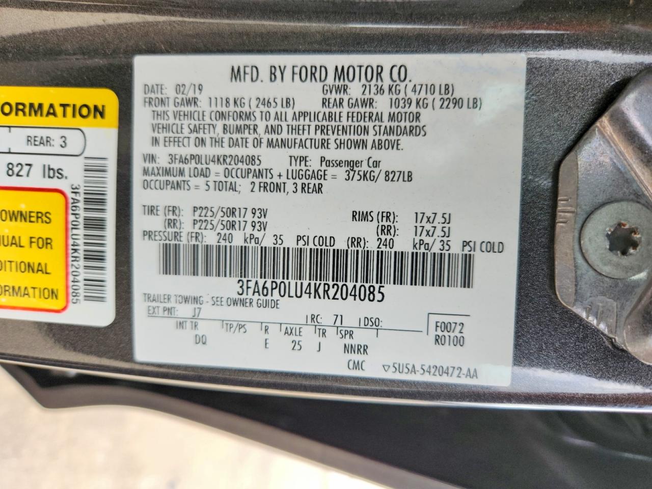 2019 FORD FUSION