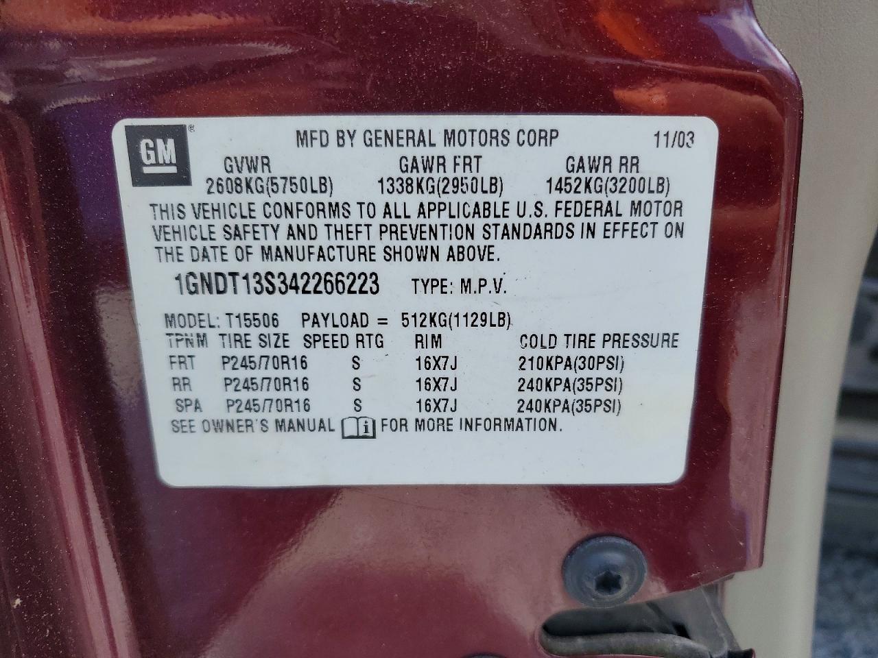 2004 CHEVROLET TRAILBLAZE