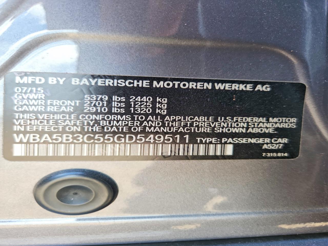 2016 BMW 5 SERIES