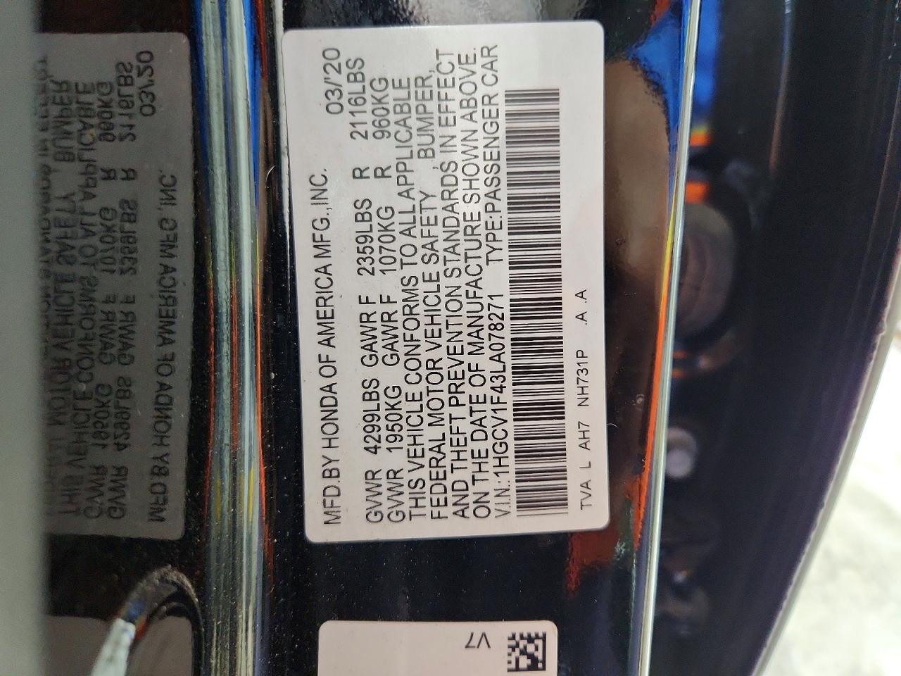 2020 HONDA ACCORD