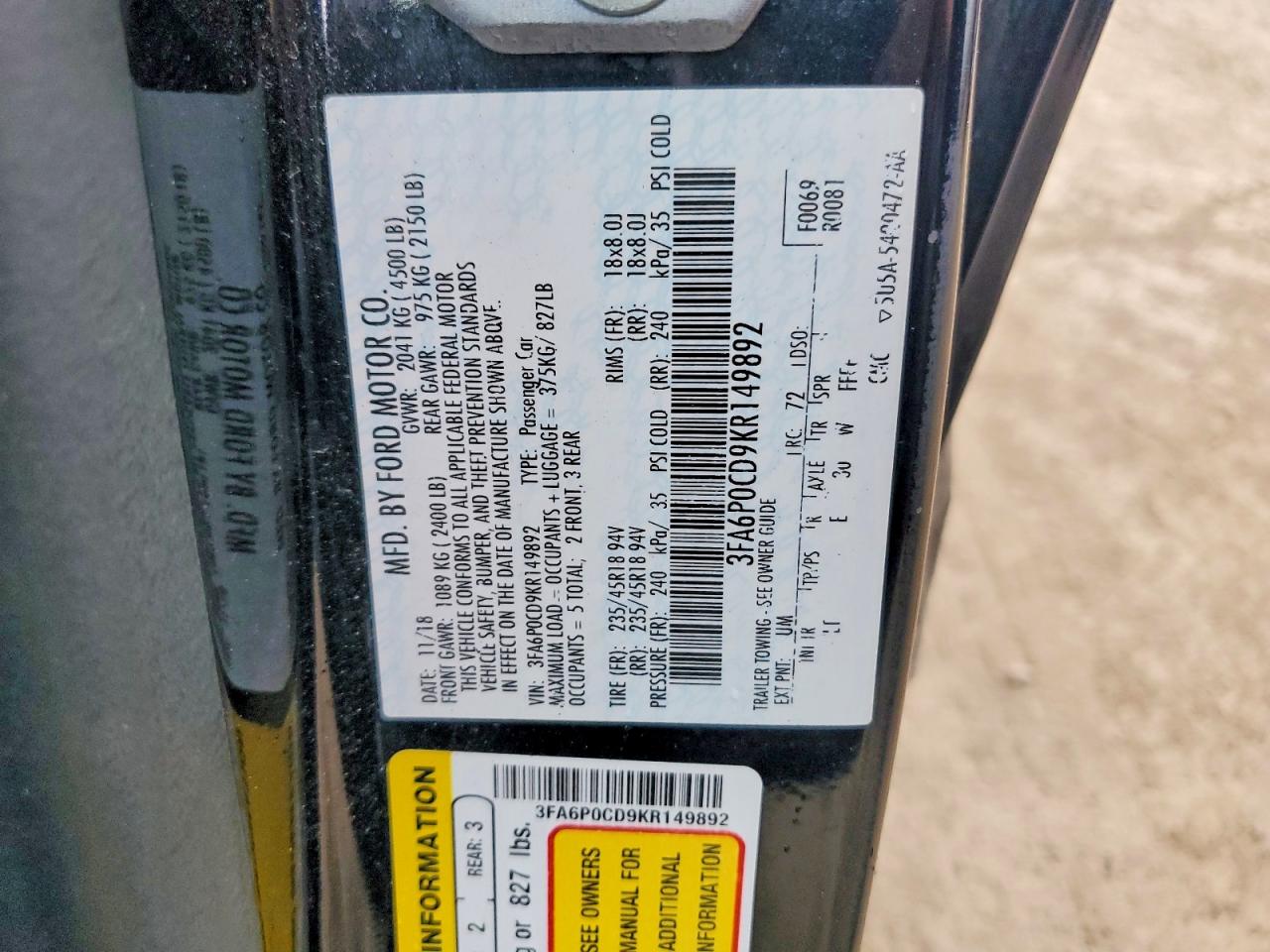 2019 FORD FUSION