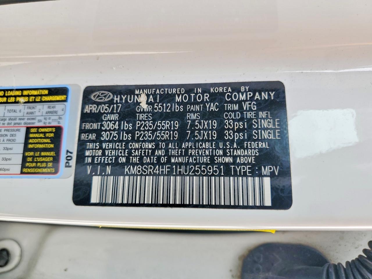 2017 HYUNDAI SANTA FE