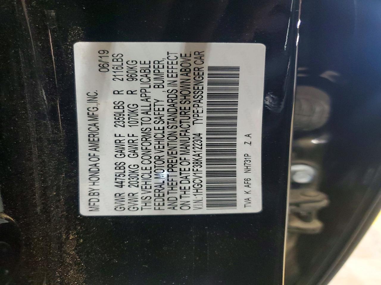 2019 HONDA ACCORD