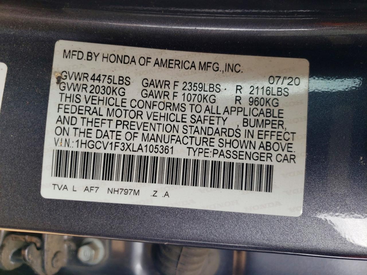2020 HONDA ACCORD