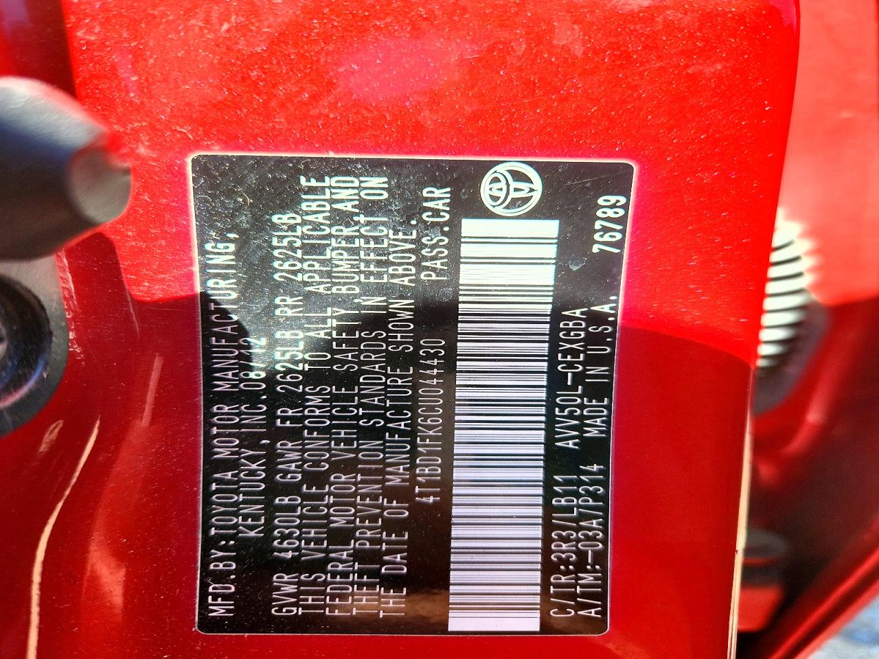 2012 TOYOTA CAMRY SOLA