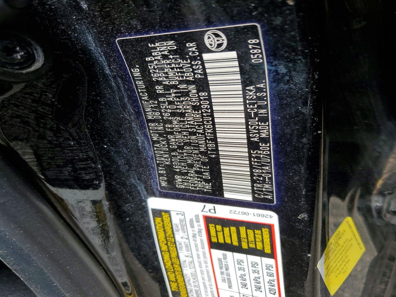 2012 TOYOTA CAMRY