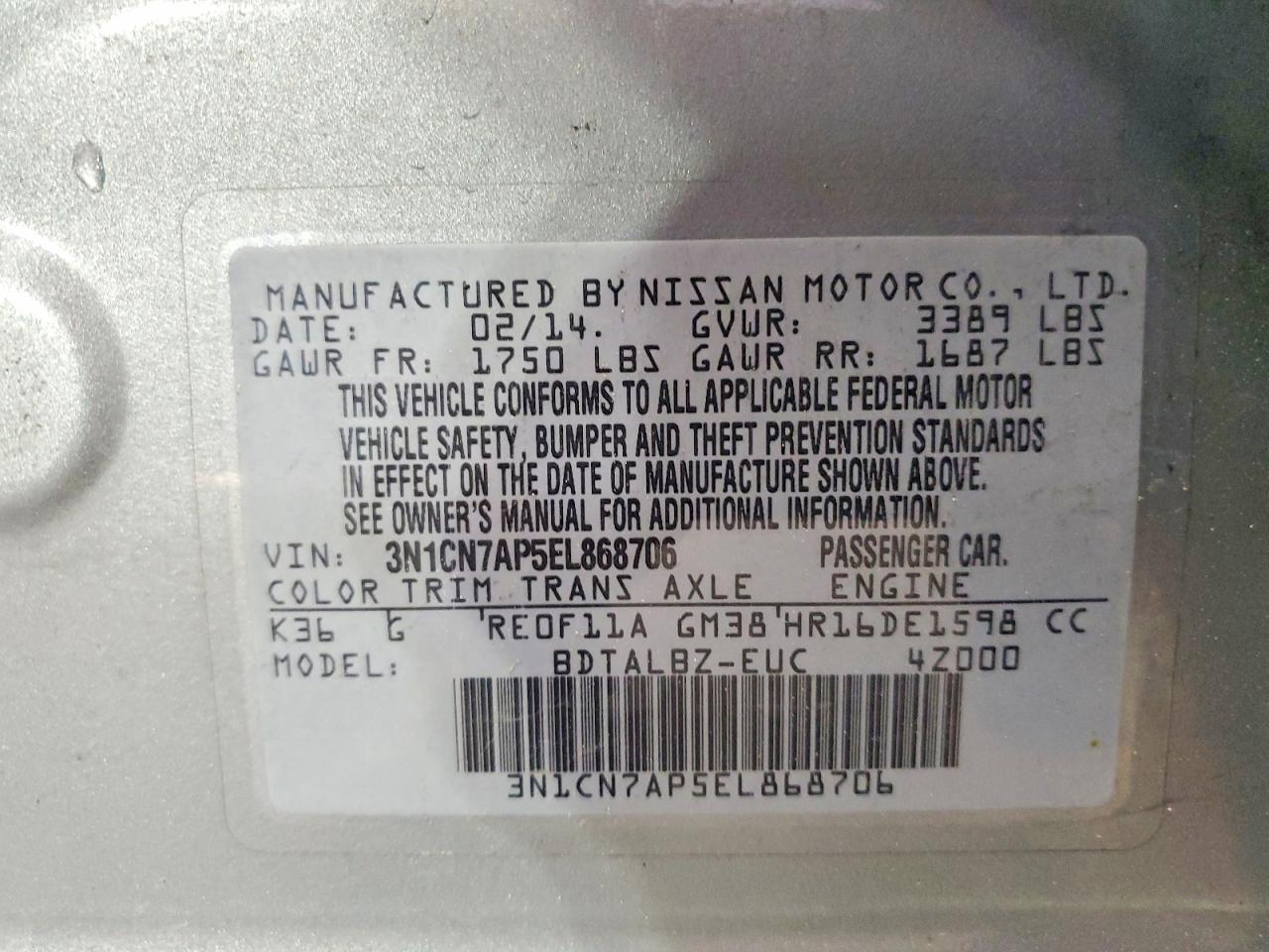2014 NISSAN VERSA