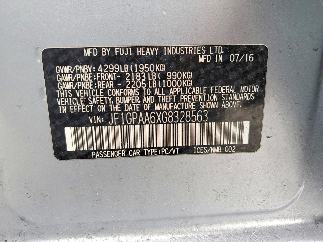 2016 SUBARU IMPREZA