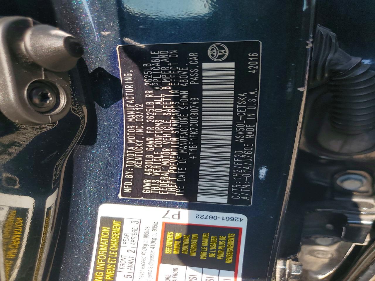 2012 TOYOTA CAMRY