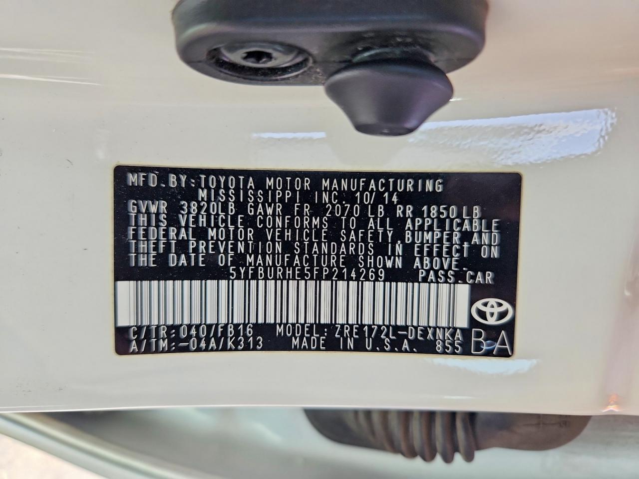 2015 TOYOTA COROLLA LE