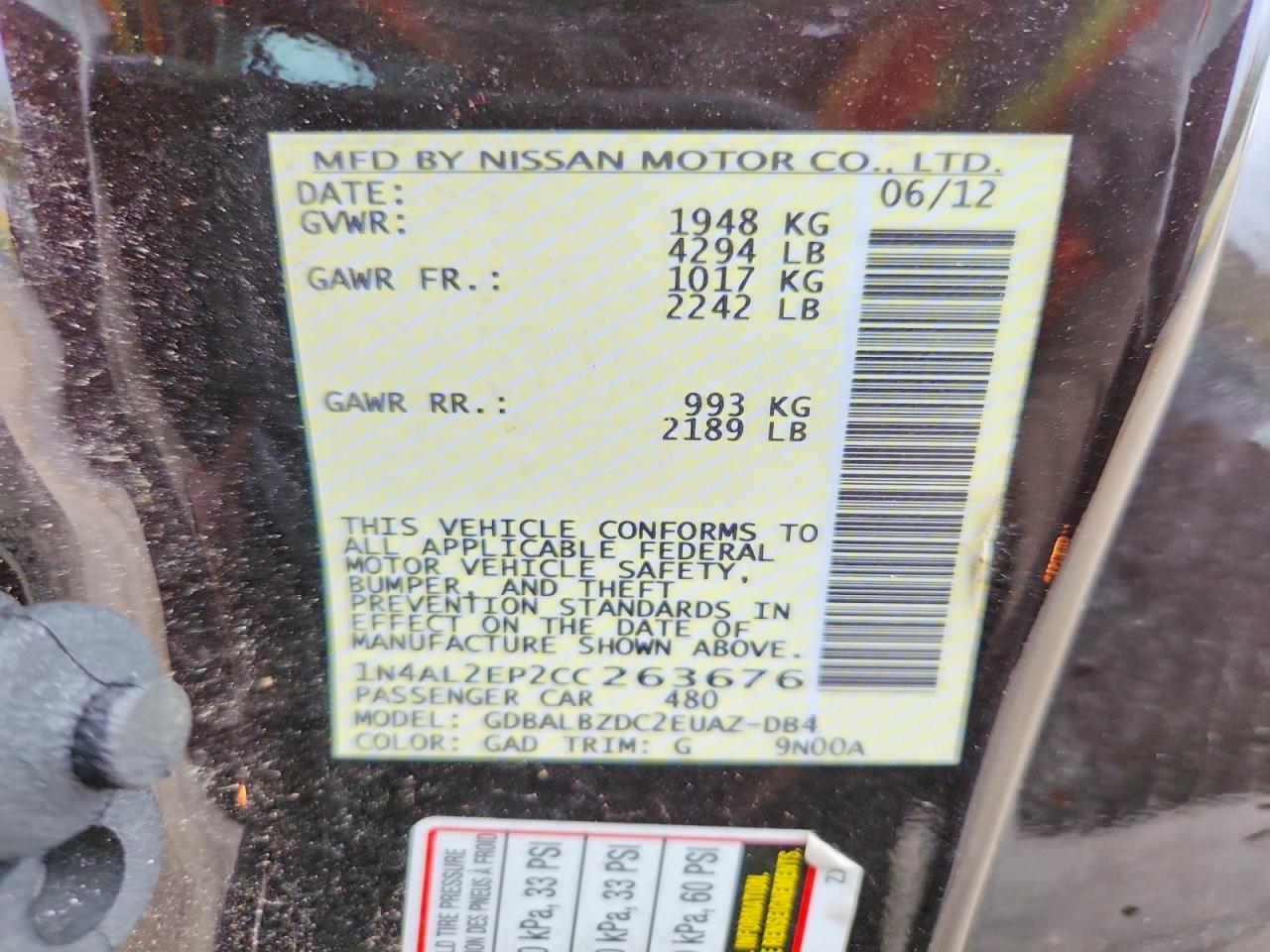 2012 NISSAN ALTIMA