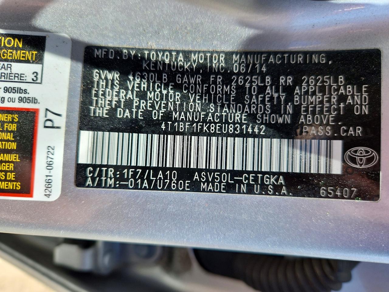 2014 TOYOTA CAMRY