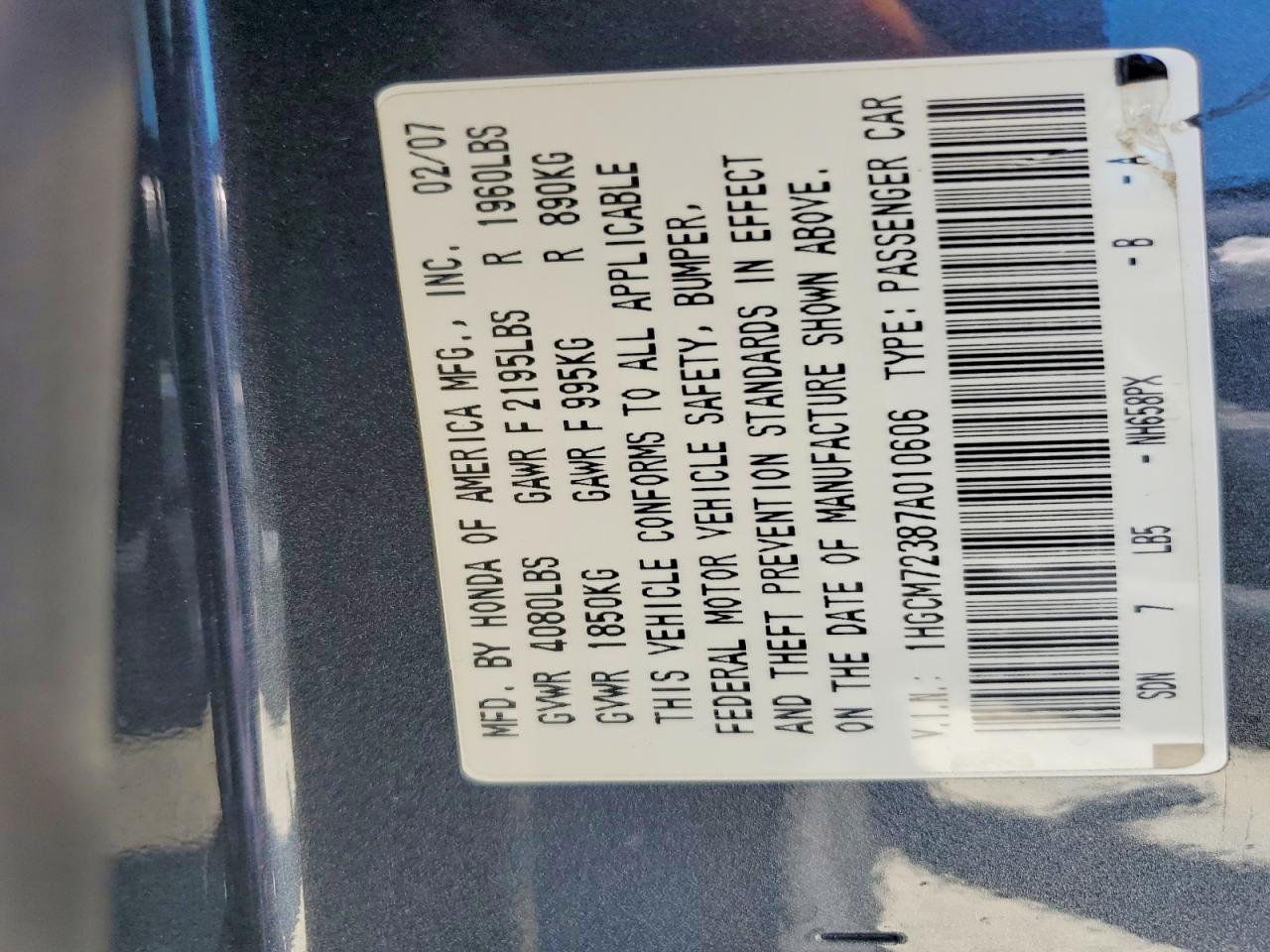2007 HONDA ACCORD
