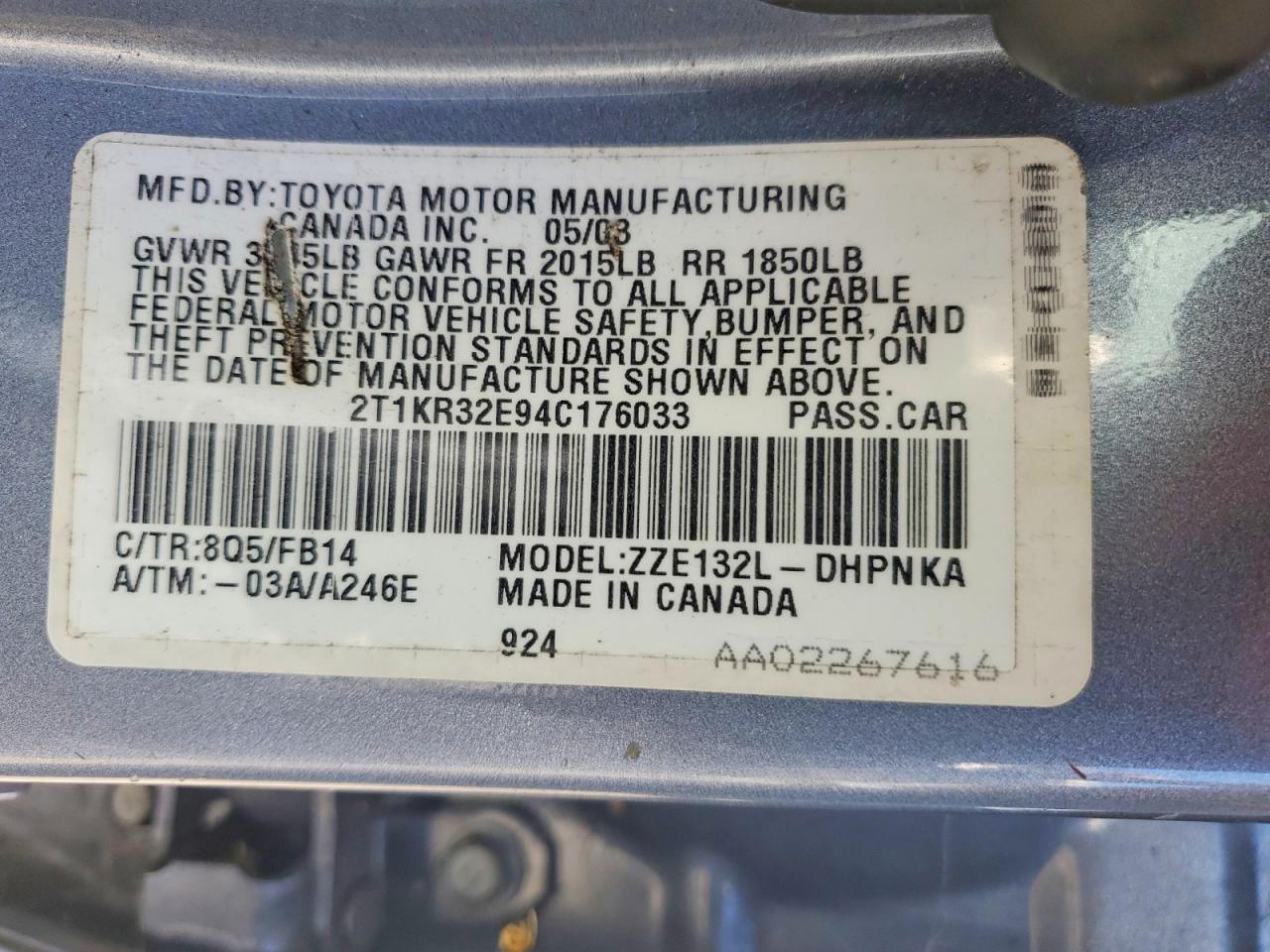 2004 TOYOTA COROLLA
