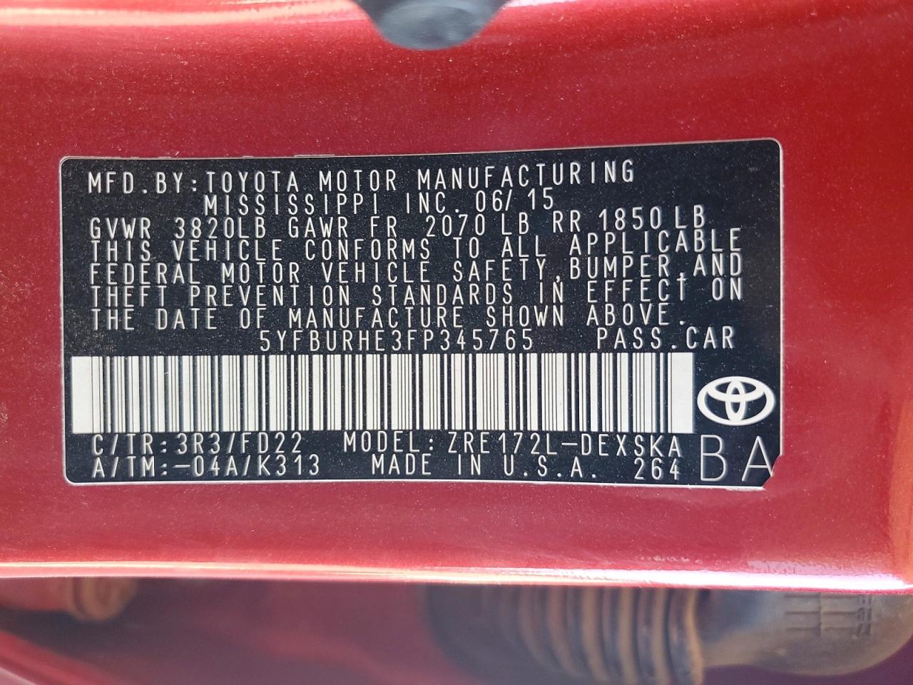 2015 TOYOTA COROLLA