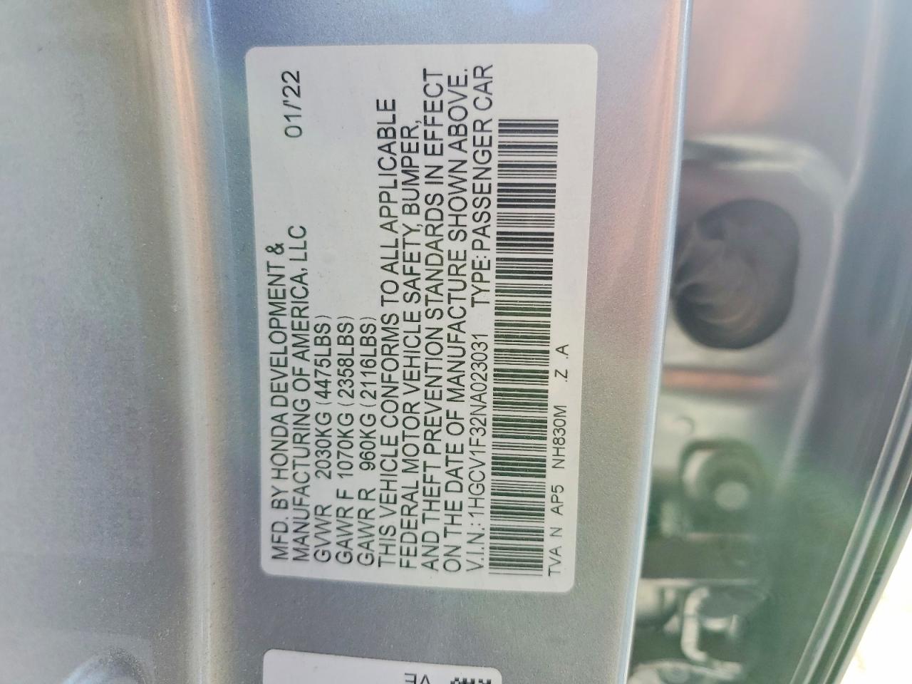 2022 HONDA ACCORD