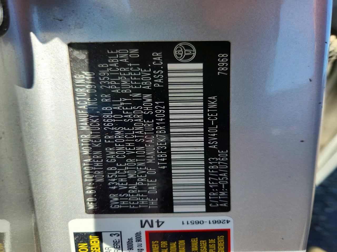 2011 TOYOTA CAMRY