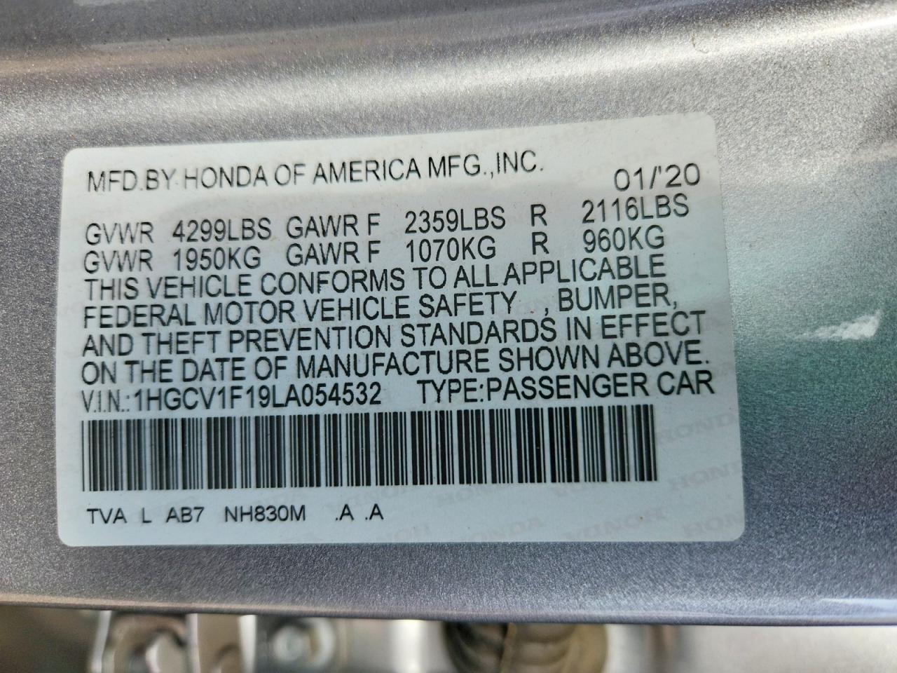 2020 HONDA ACCORD