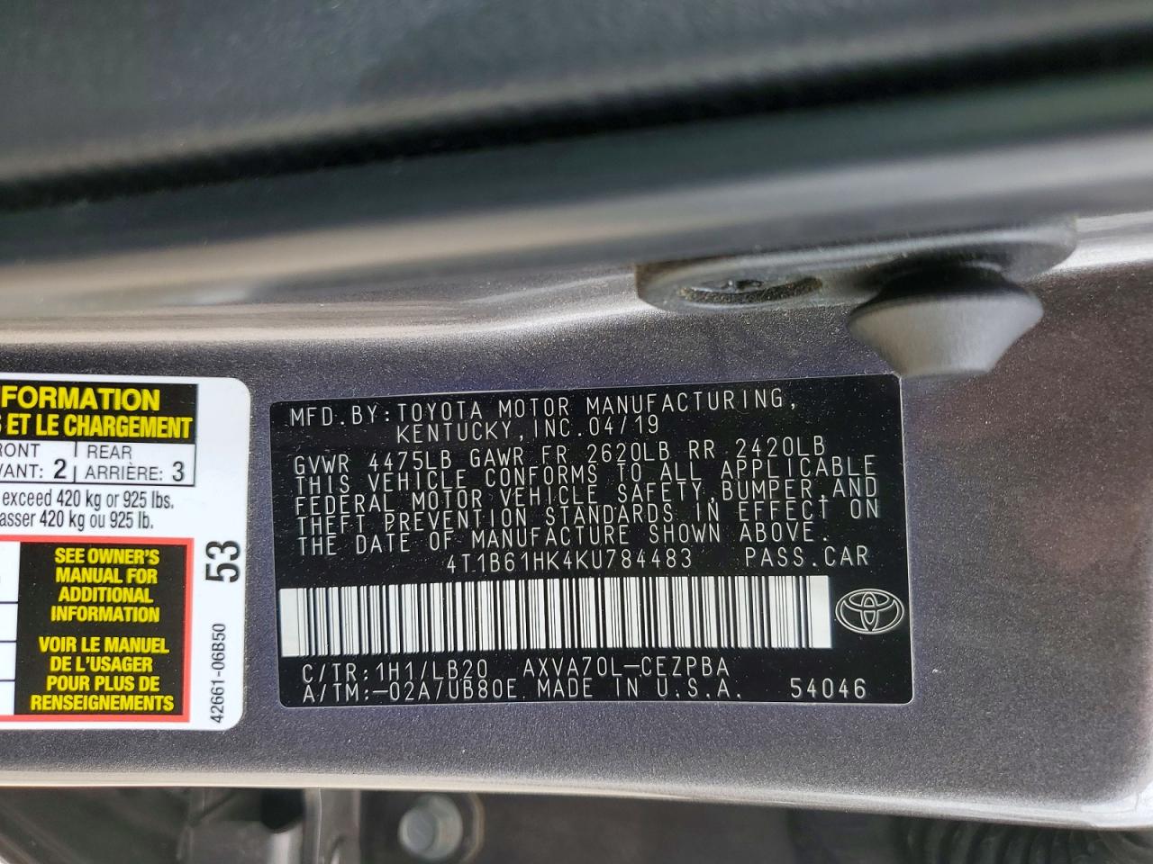 2019 TOYOTA CAMRY