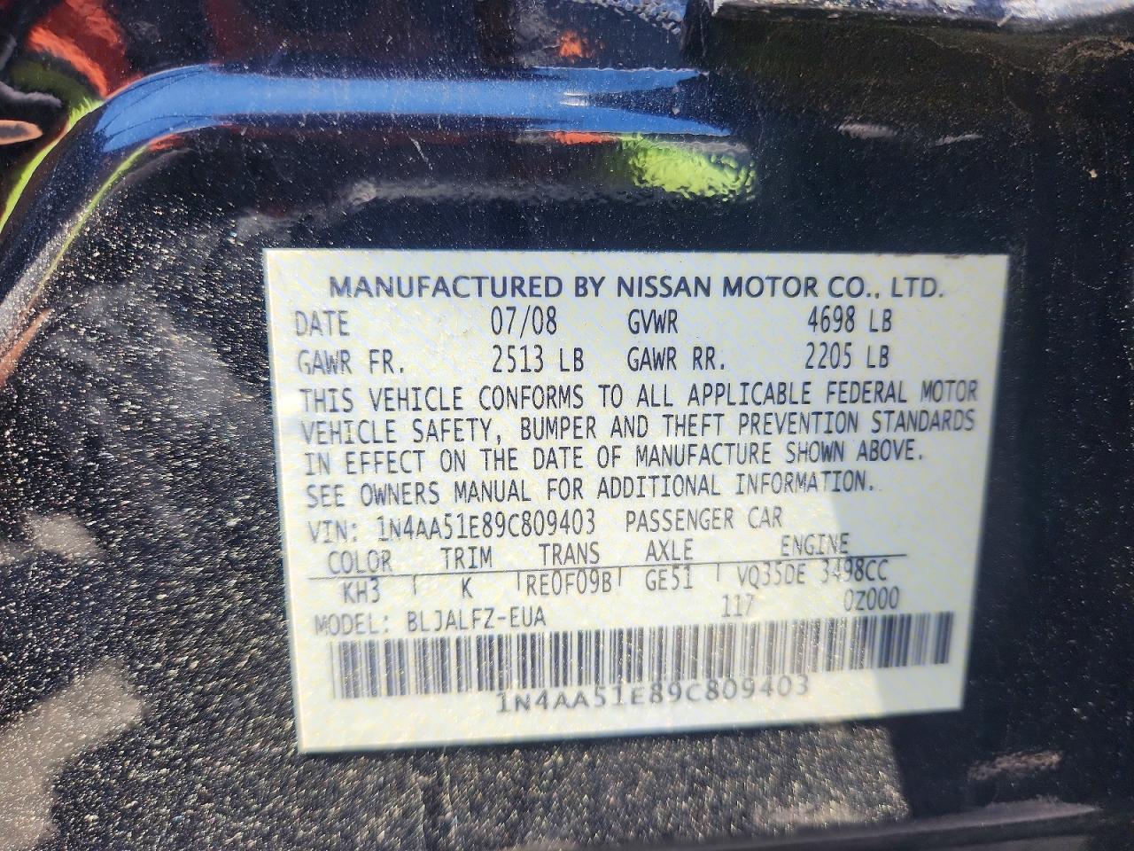 2009 NISSAN MAXIMA