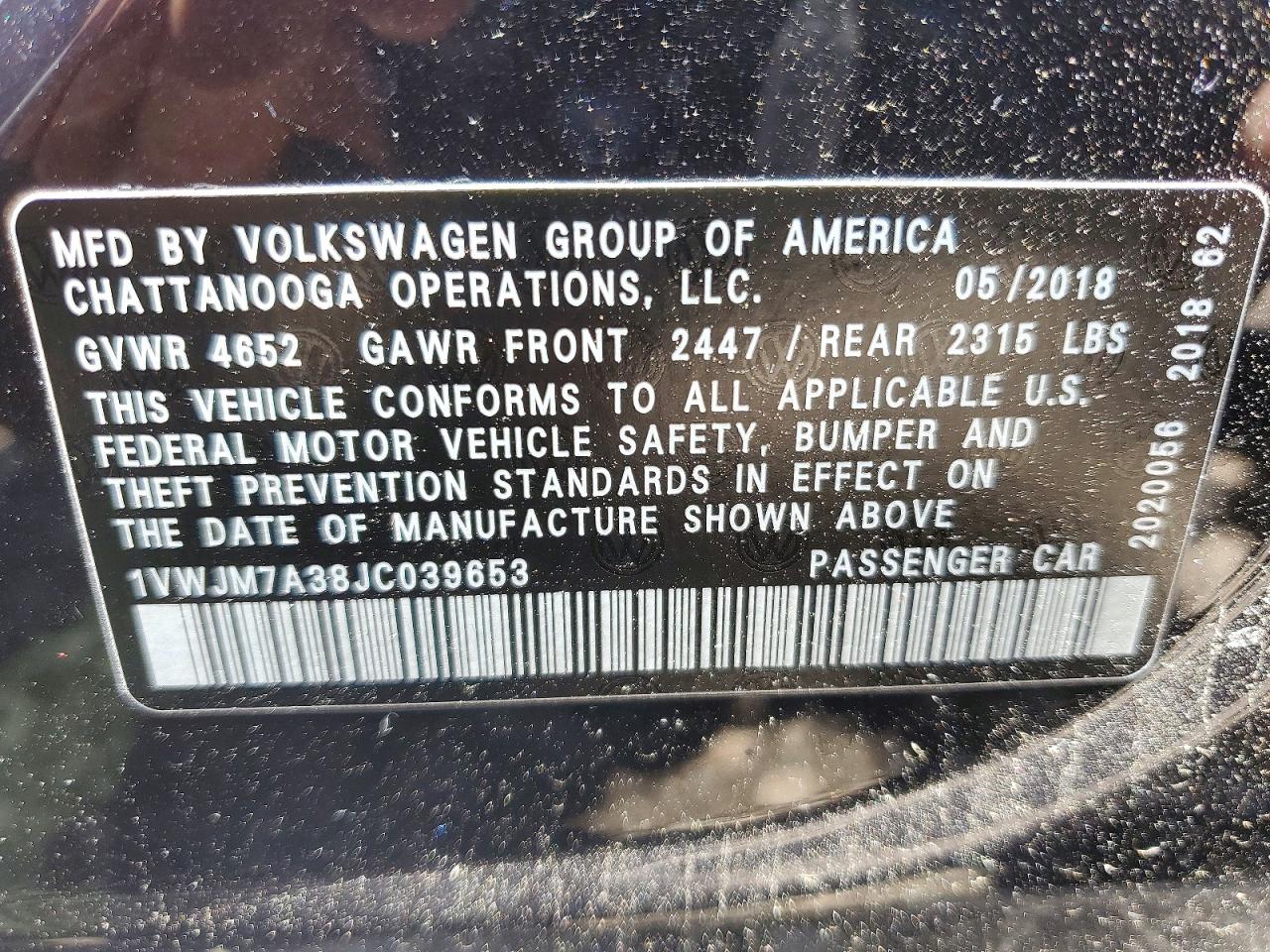 2018 VOLKSWAGEN PASSAT