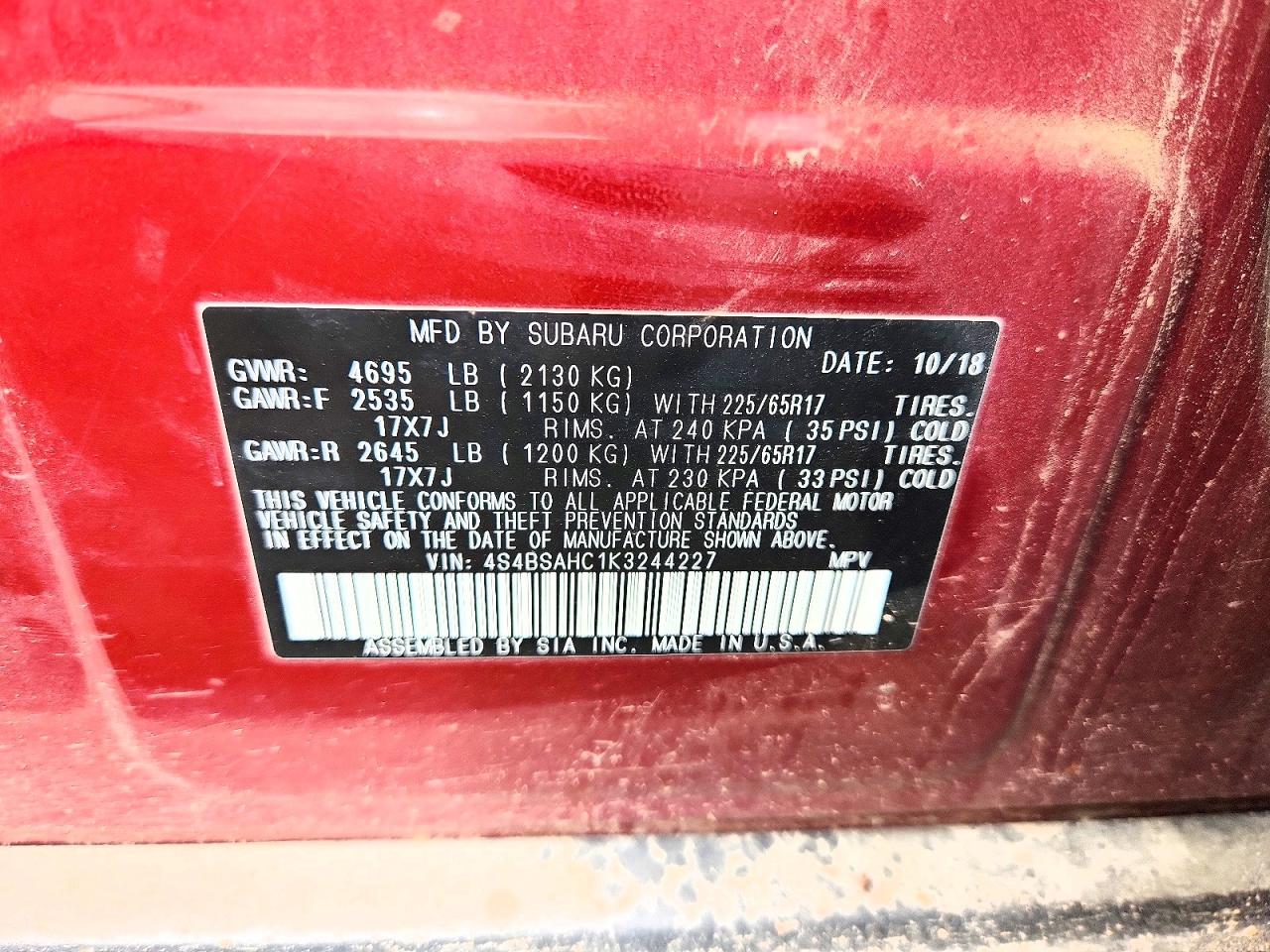 2019 SUBARU OUTBACK