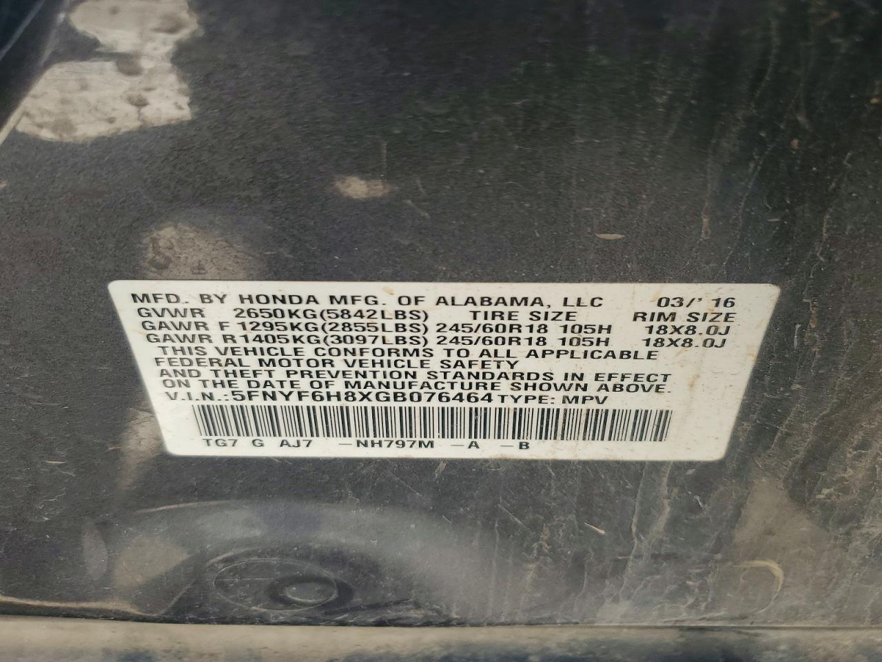 2016 HONDA PILOT
