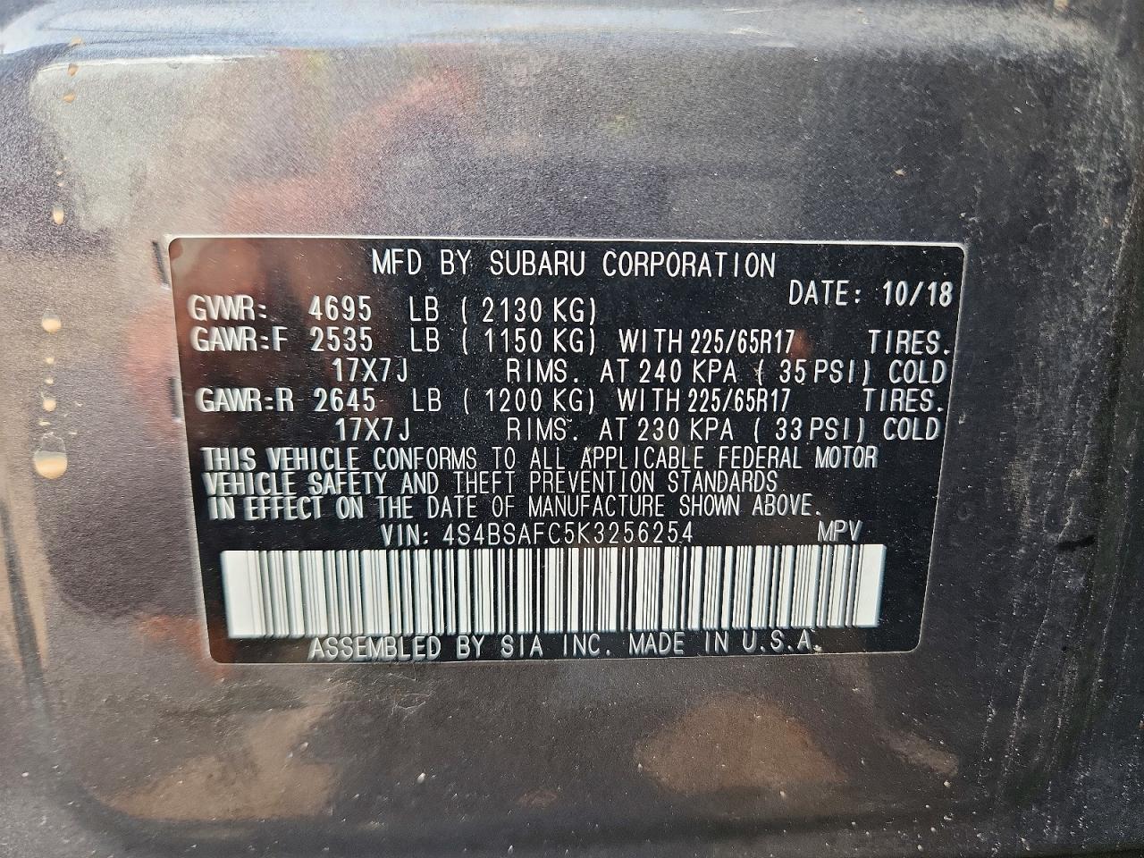 2019 SUBARU OUTBACK