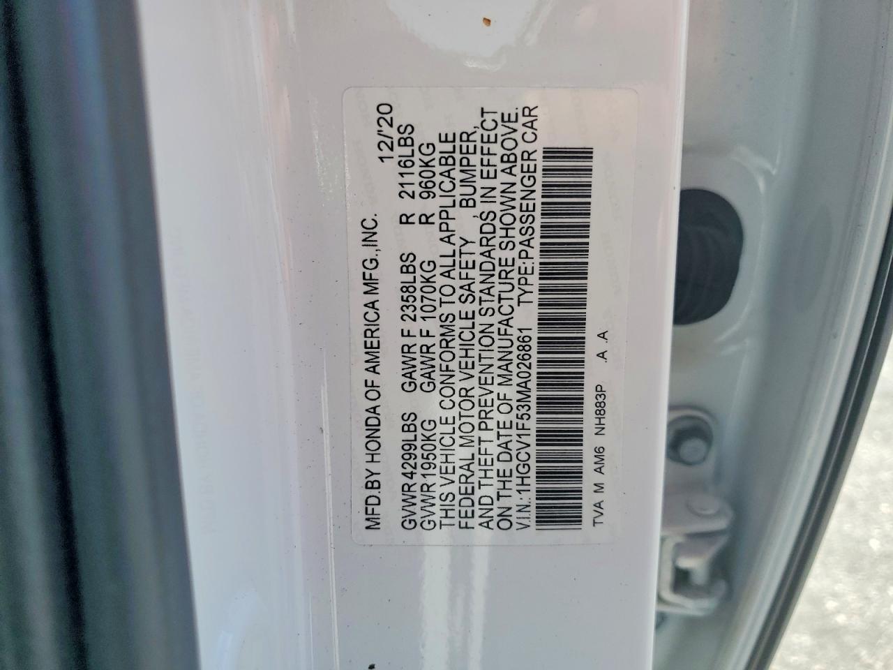 2021 HONDA ACCORD