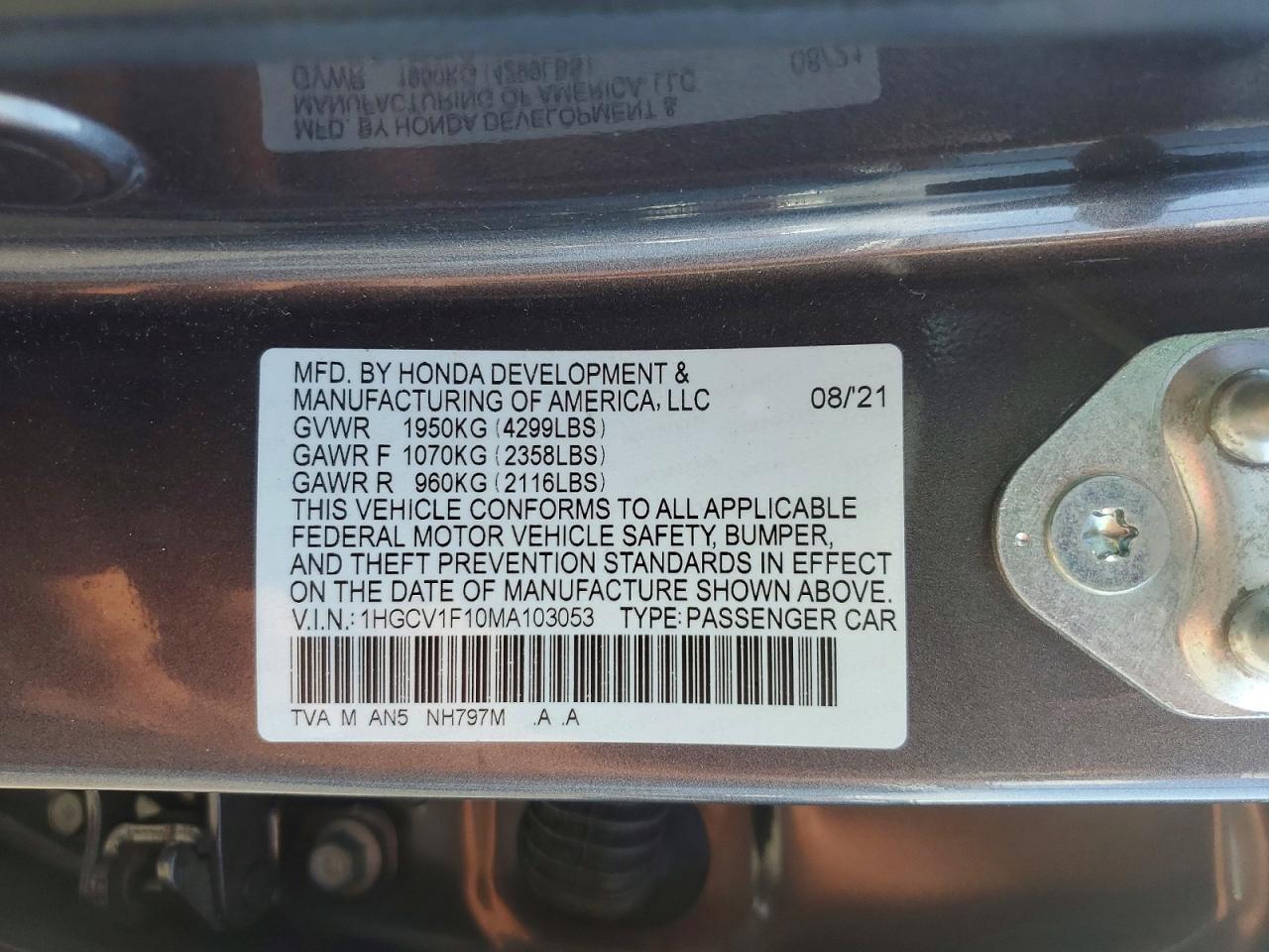 2021 HONDA ACCORD
