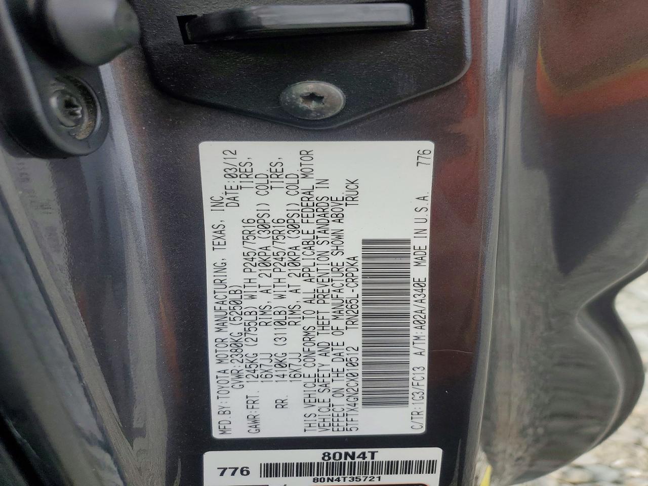 2012 TOYOTA TACOMA